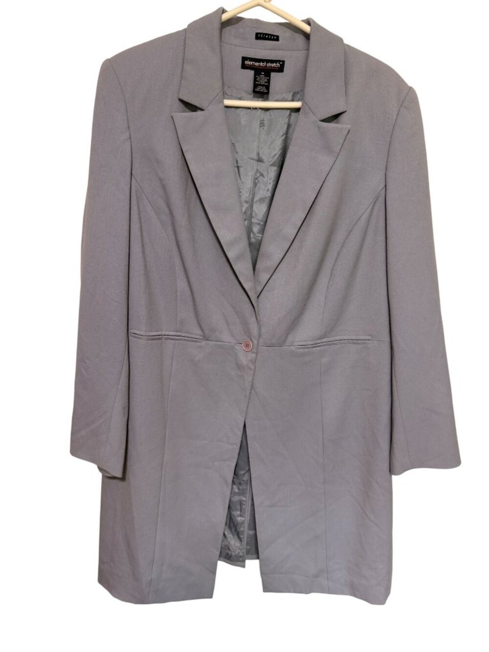 Elemental Stretch Long Blazer Periwinkle Blue One Button Womans 16